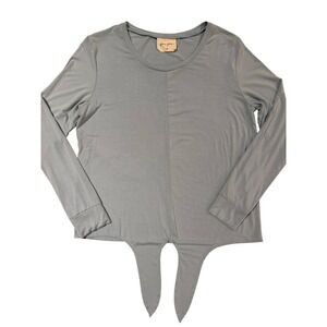 Pure Fiber Bamboo Rayon Tie Front Long Sleeve Top Blue Size M Sustainable Soft